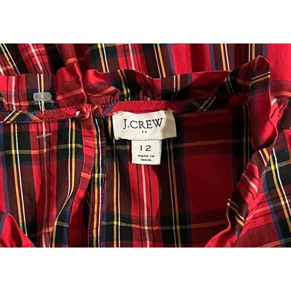 J CREW NWOT BC706 Holiday Trendy RED Tartan Plaid Tiered Ruffle Midi Dress Sz 12 - Picture 10 of 11